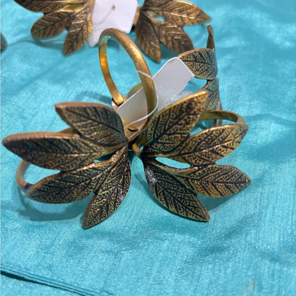 Vintage Antique Brass Gold Leaf Napkin Rings - Set of 12